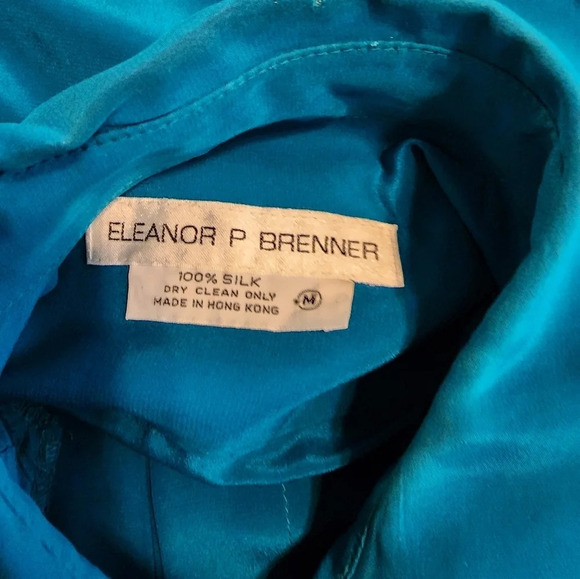 Vintage Eleanor P Brenner Silk Blouse Blue & Black Button Down Size Medium Flaws - Picture 12 of 14